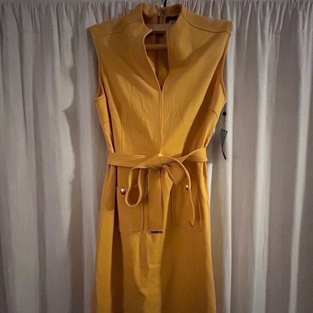 Tommy Hilfiger Yellow belted mock neck shift dress